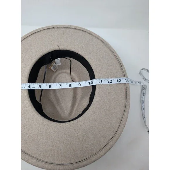 Light Tan Beige WIDE BRIM FELT HAT WESTERN COWBOY FESTIVAL BOHO - Picture 4 of 5